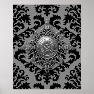 Póster Damask Design, Medallón Filigree