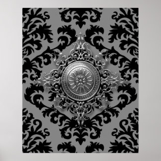 Póster Damask Design, Medallón Filigree