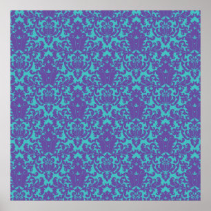 Póster Damask Lace Purple Verde azulado