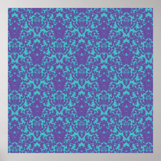 Póster Damask Lace Purple Verde azulado