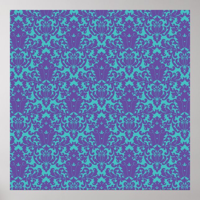 Póster Damask Lace Purple Verde azulado (Frente)