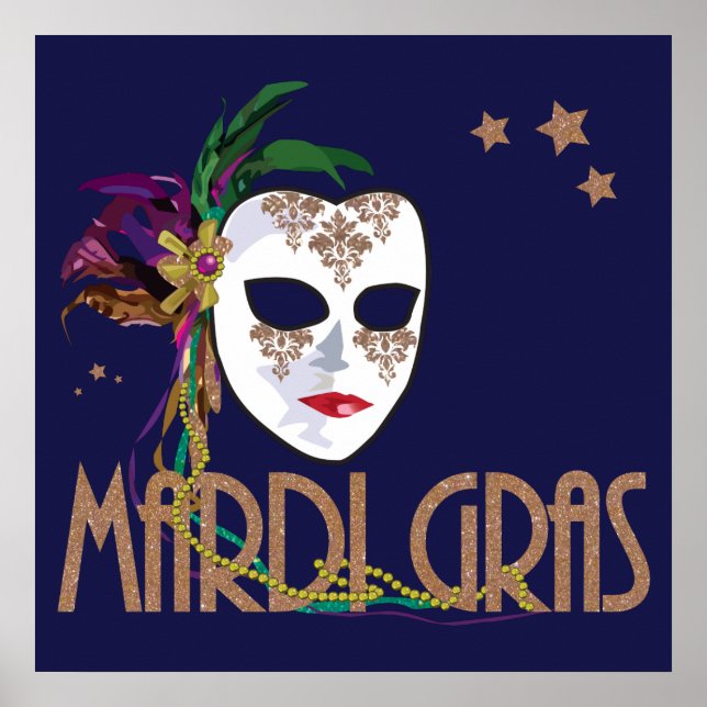 Póster Damask Mardi Gras Mask Poster (Frente)