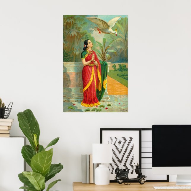 Póster Damayanti y el cisne de Raja Ravi Varma (Oficina en casa)