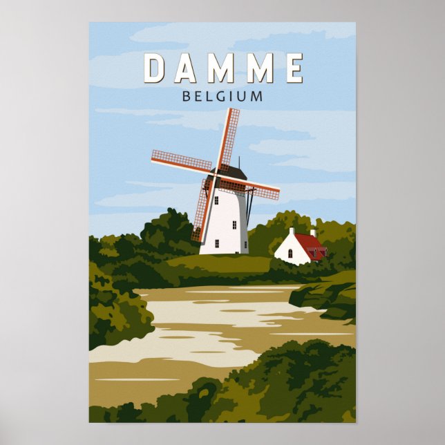 Póster Damme Belgium Retro Viaje Art Vintage (Frente)