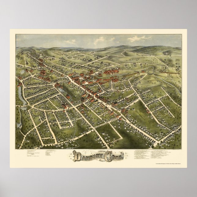 Póster Danbury, CT Panoramic Map - 1875 (Frente)