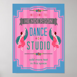 Póster Dance Studio Personalized Name Pink Stripes Retro
