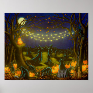 Póster Dancin de las brujas de Halloween en el claro de