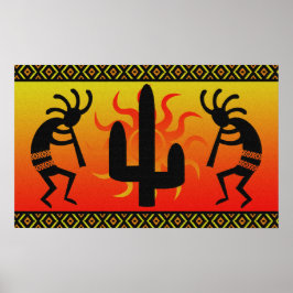 Póster Dancing Kokopelli In Sunset Tribal Wall Art