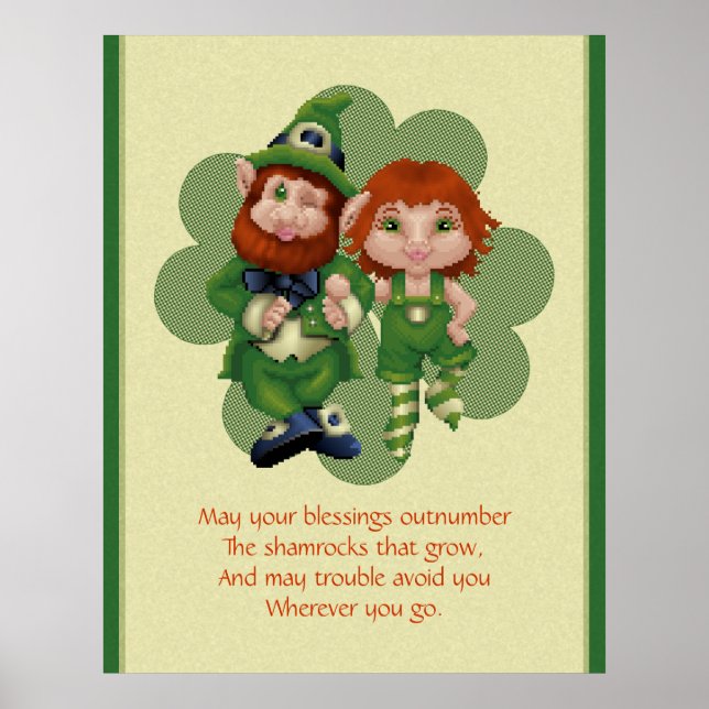 Póster Dancing Leprecauns Pixel Art St. Patrick's Day (Frente)