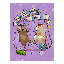 Póster Dancing Mice Name & Age Happy Birday Fiesta