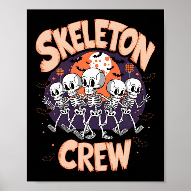 Póster Dancing Skeleton Crew Halloween Party Fun Spooky D (Frente)