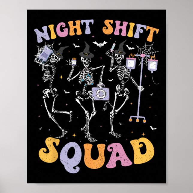 Póster Dancing Skeleton Enfermera Noche Escuadrón Turno H (Frente)