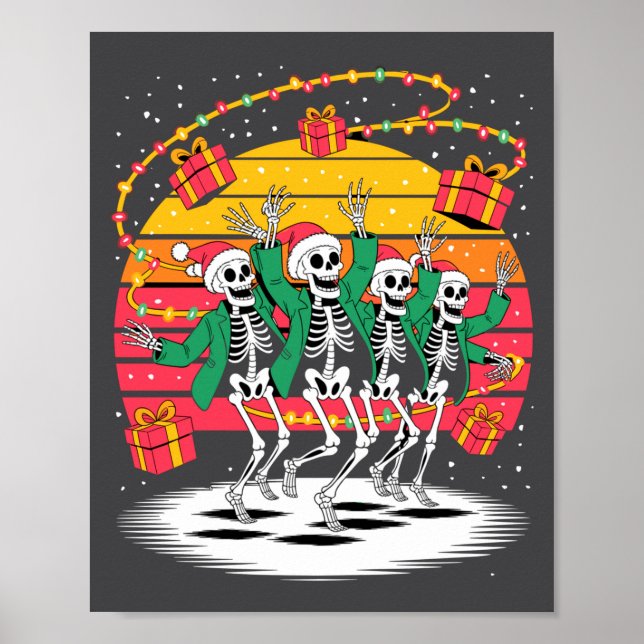 Póster Dancing Skeletons With Santa Hats Christmas Lights (Frente)