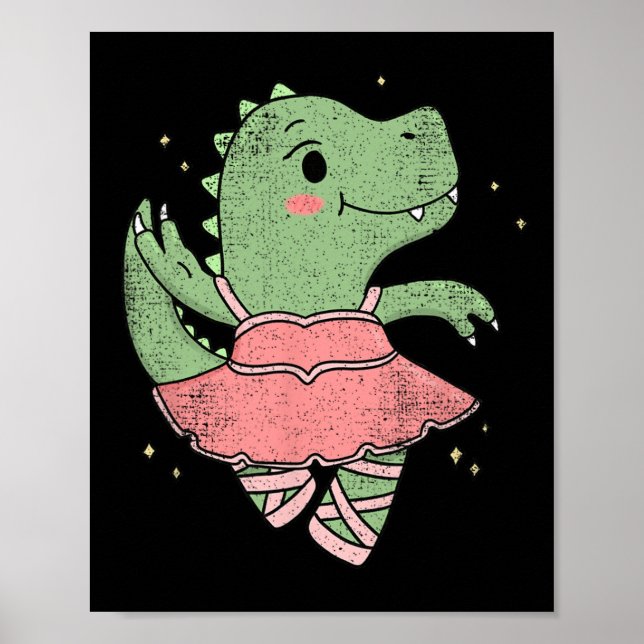 Póster Dancing T-rex Dinosaur Llerina For Llet Dancer Vin (Frente)