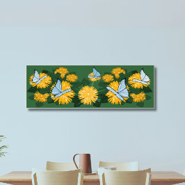 Póster Dandelion Bed & Butterflies Amarillo y Verde