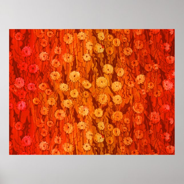Póster Dandelions Field Summer Flowers Naranja Rojo Ombre (Frente)