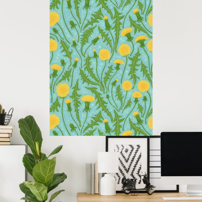 Póster Dandelions, verde, amarillo y azul (Oficina en casa)
