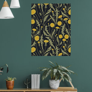 Póster Dandelions, verde, amarillo y negro