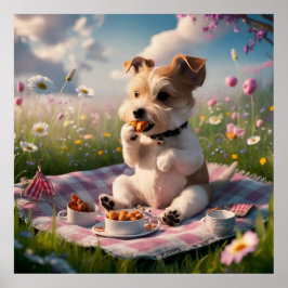 Póster Dandie Dinmont Terrier en picnic