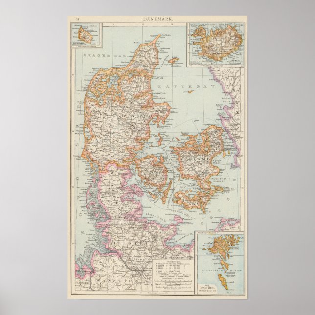 Póster Danemark - Mapa de Dinamarca (Frente)