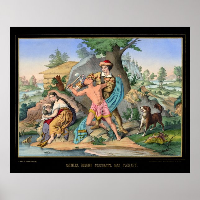 Póster Daniel Boone protege a su familia 1840 (Frente)