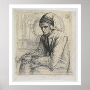 Póster Dante en meditación sosteniendo un granado, c.1852