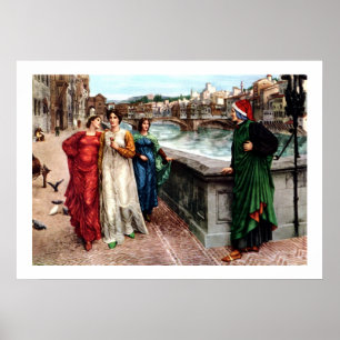 Póster Dante meets Beatrice in Florence fine art painting