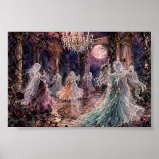 Póster Danza caprichosa gótica de fantasmas en un salón d