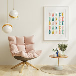 Póster Danza de bailes Diseño de tipografía simple y colo<br><div class="desc">Celebra tu amor por la danza con este divertido diseño tipográfico de la palabra DANCE con letras coloridas.</div>