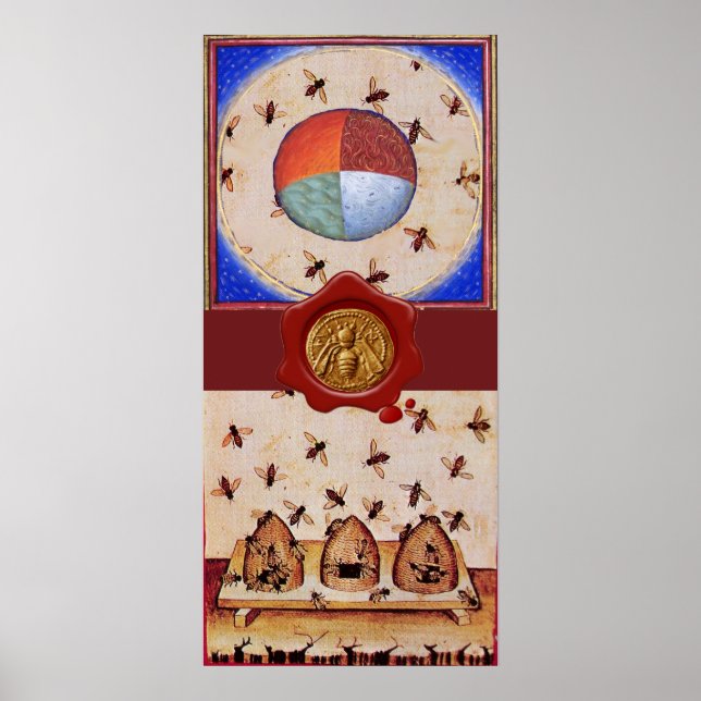 PÓSTER DANZA DE LAS ABEJAS DE MIEL, 4 ELEMENTOS, SELLO DE (Frente)
