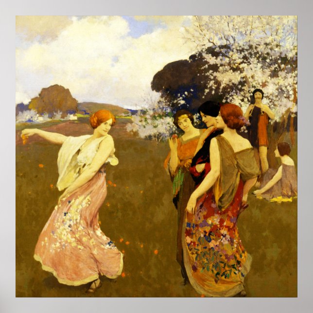 Póster Danza de primavera, Arthur F. Mathews (Frente)
