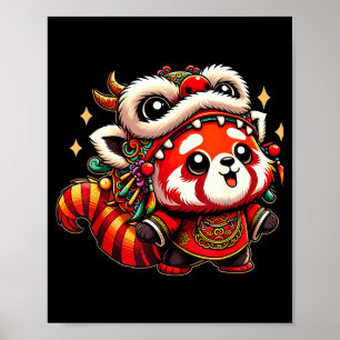 Póster Danza del dragón del panda rojo del año nuevo chin