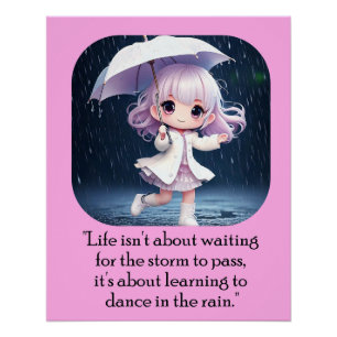 Póster Danza en arte chibi en lluvia
