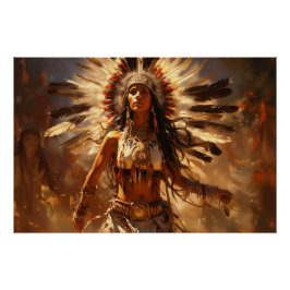 Póster Danzando a nativa norteamericana en Headdress