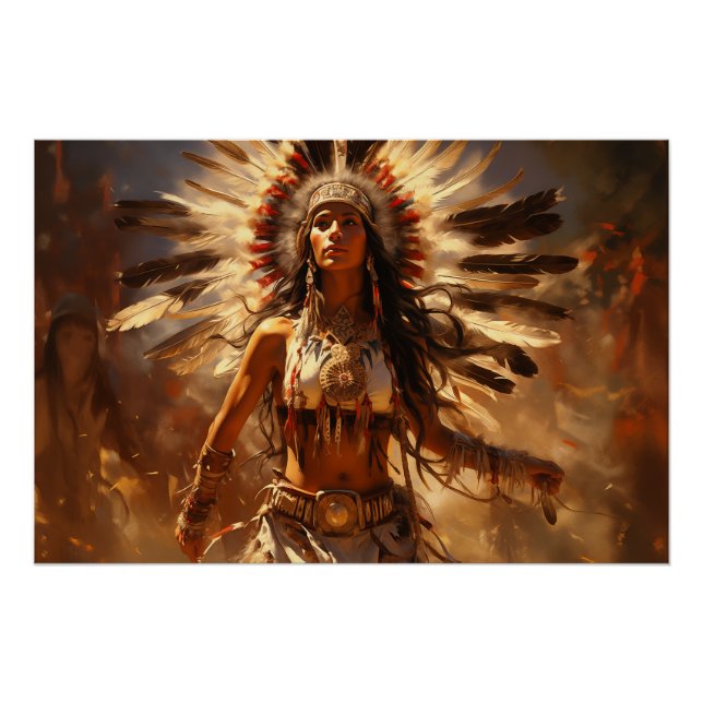 Póster Danzando a nativa norteamericana en Headdress (Anverso)