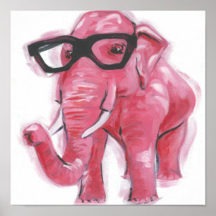 Póster Dapper Animal   Elefante Rosa En Lentes De Ojo