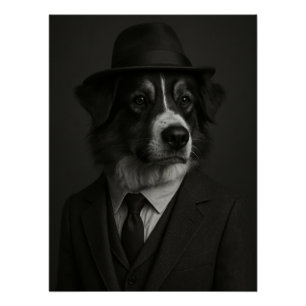 Póster Dapper Australian Shepherd Dog in Suit and Hat