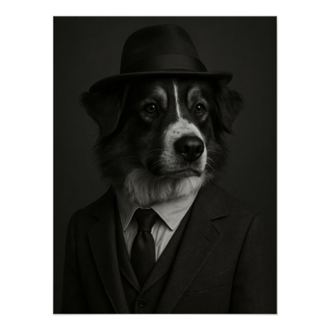 Póster Dapper Australian Shepherd Dog in Suit and Hat (Anverso)