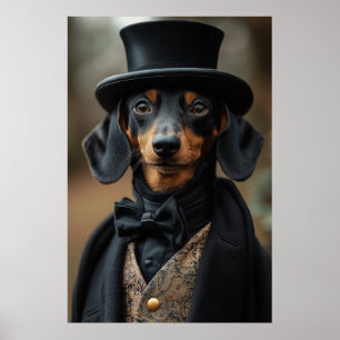 Póster Dapper Dachshund con elegante atuendo victoriano