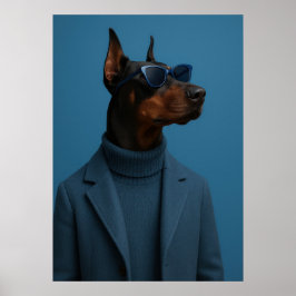 Póster Dapper Doberman in Blue Turtleneck and Sunglasses