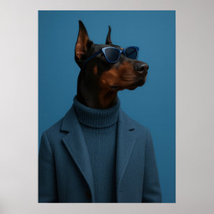 Póster Dapper Doberman in Blue Turtleneck and Sunglasses