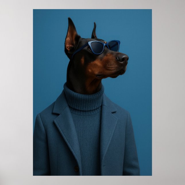 Póster Dapper Doberman in Blue Turtleneck and Sunglasses (Frente)