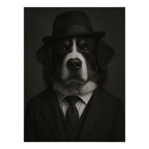 Póster Dapper Dog in Suit and Hat - Vintage Canine