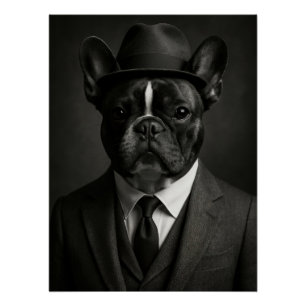 Póster Dapper French Bulldog in Suit and Hat