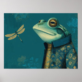 Póster Dapper Frog & Dragonfly - Surreal Vintage Animal 