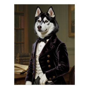 Póster Dapper Husky Gentleman with Bow Tie Office