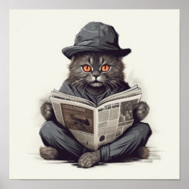 Póster Dapper Whiskers: Gato apropiado leyendo el periódi