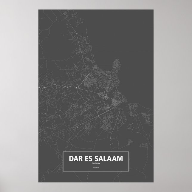 Póster Dar es Salaam, Tanzania (blanco sobre negro) (Frente)