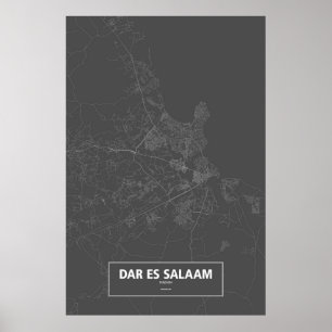 Póster Dar es Salaam, Tanzania (blanco sobre negro)