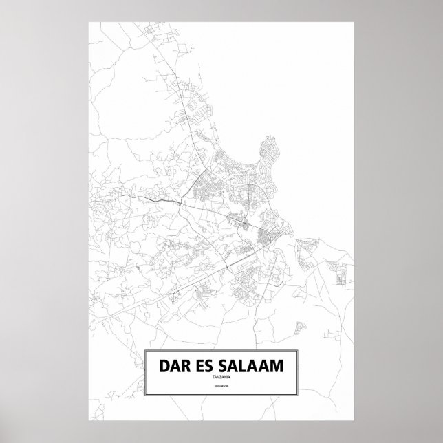 Póster Dar es Salaam, Tanzania (negro sobre blanco) (Frente)